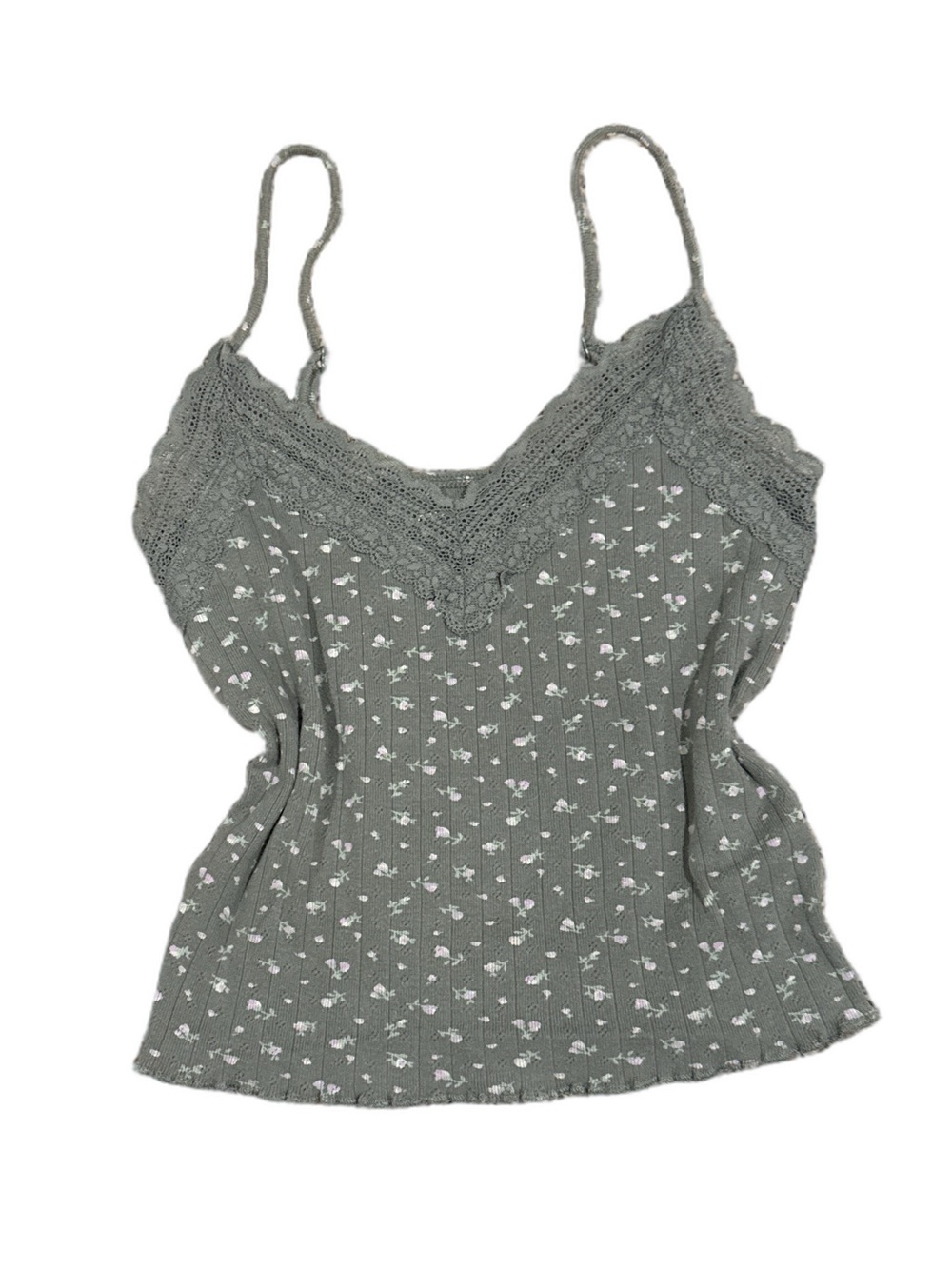 American Eagle Outfitters Olive Green Floral Lace-Trim Cami